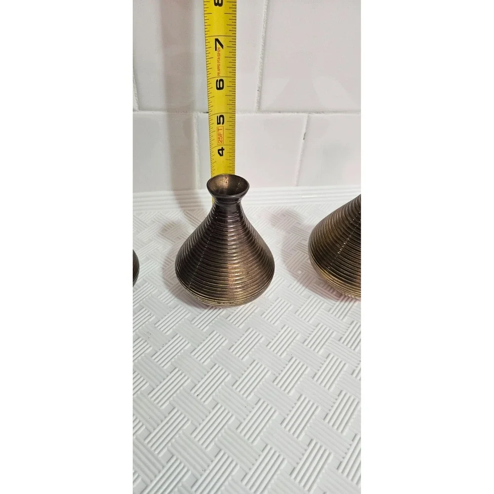 3 Bud Vase‎ Brass Solid Mid Century Modern Coil Graduated 2